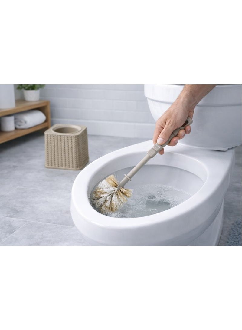 Toilet Brush & Holder Set with Square Base - Modern Woven/Knit Design - Deep Cleaning Bristles - Beige / Cream - Image 2
